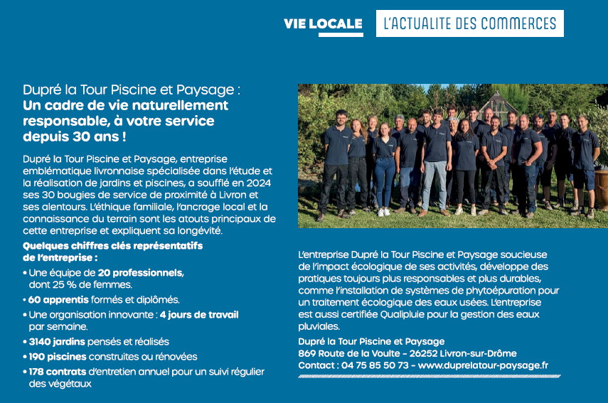 l'entreprise dupre la tour piscine et paysage est reconnue pour son expérience, sa qualité de service, sa créativité, son adaptation au terrain.